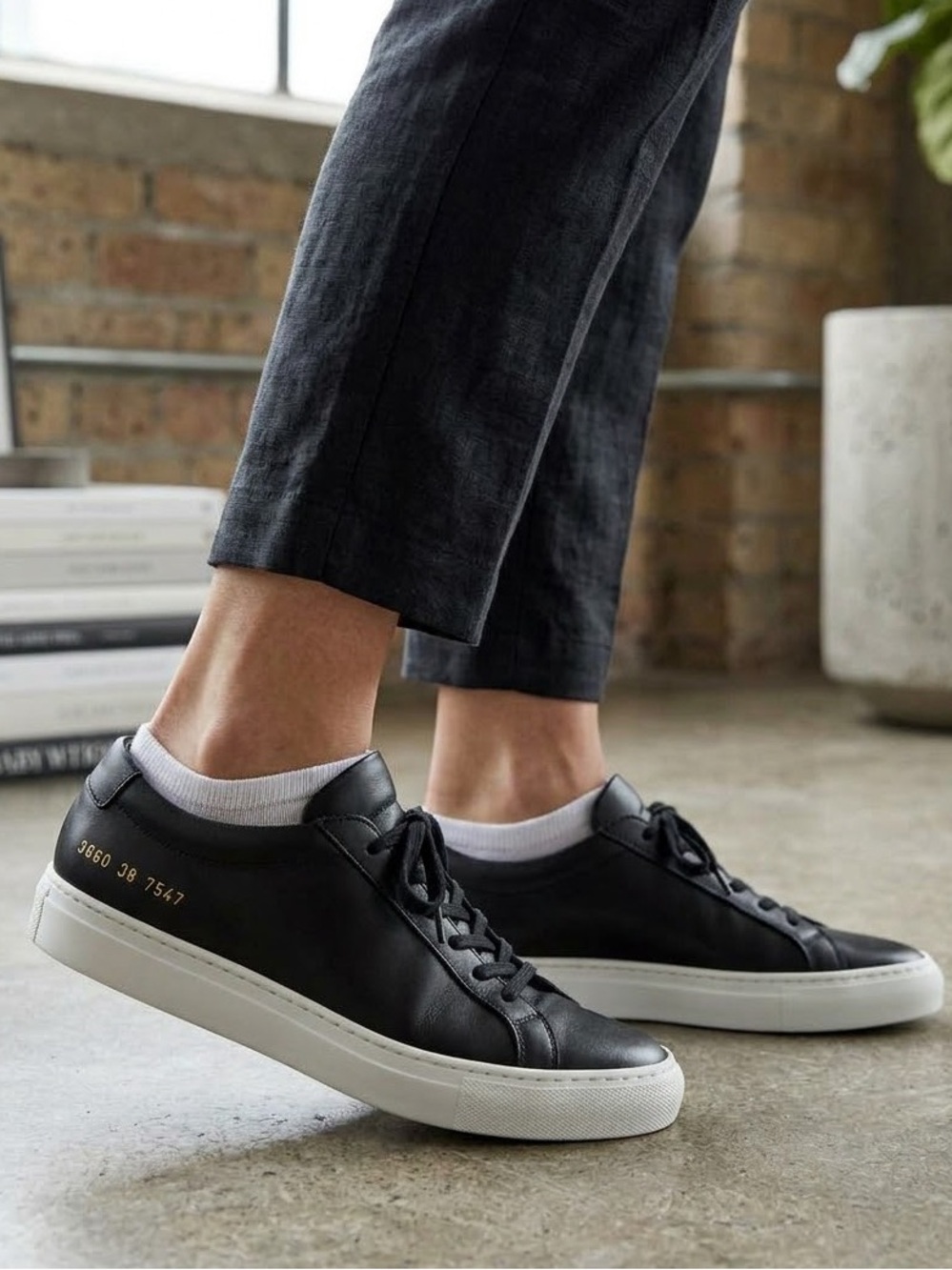 Woman by Common Projects Original Achilles Low Black Leather Sneakers Size 8